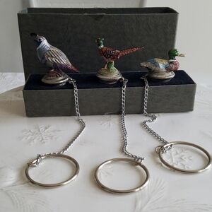 Set of 3 Painted Pewter Birds Cork Wine Stoppers Bottle  Chain Neck  Wine Things